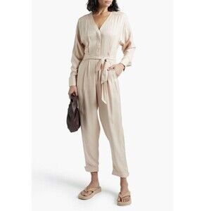 $539 Equipment Pommine Viscose Silk Pink Jumpsuit Pockets Women Size 2 *No Belt*